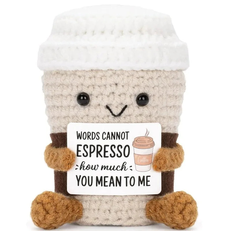 Positive Energy Pocket Hug Crochet Doll, Mini Handmade Knitted Plush Potato Turtle Vegetable Duck Funny Support Gift with Card