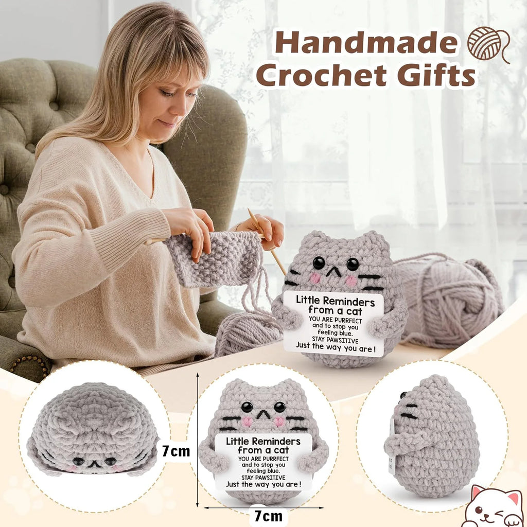 Positive Energy Pocket Hug Crochet Doll, Mini Handmade Knitted Plush Potato Turtle Vegetable Duck Funny Support Gift with Card