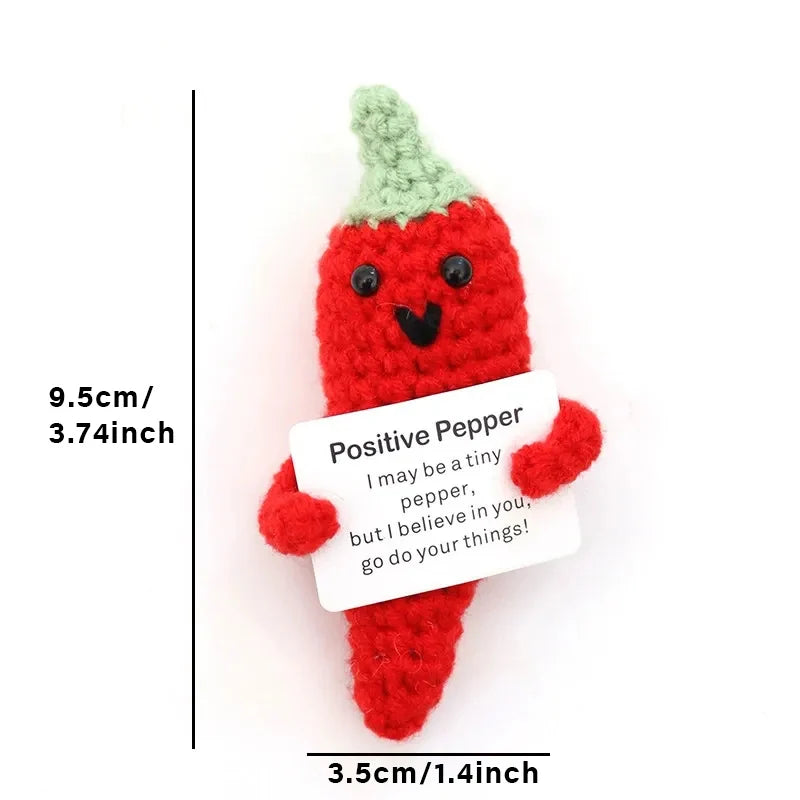 Positive Energy Pocket Hug Crochet Doll, Mini Handmade Knitted Plush Potato Turtle Vegetable Duck Funny Support Gift with Card