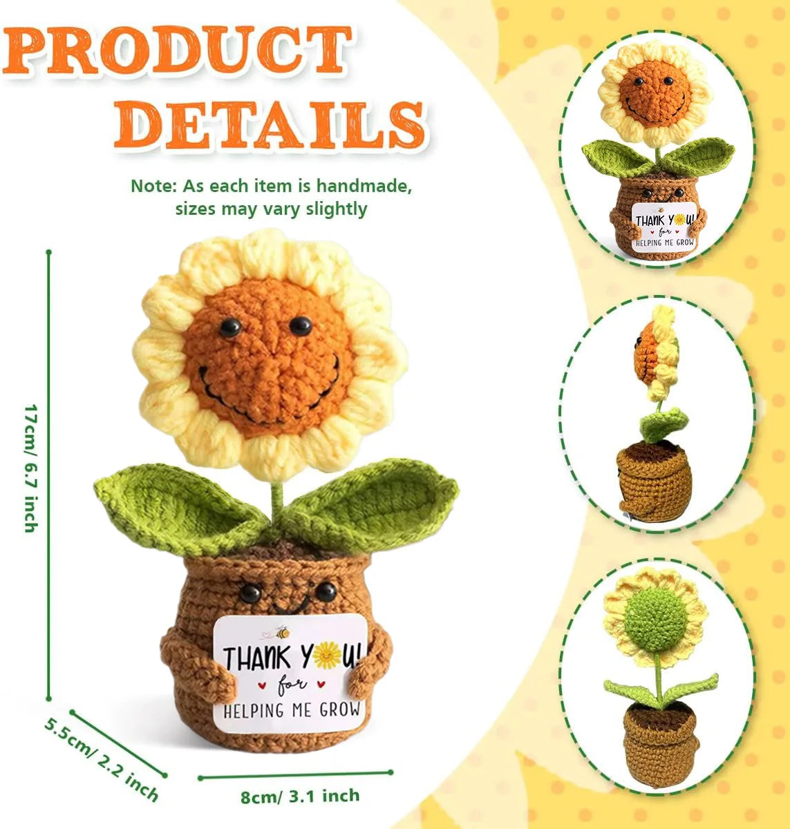 Positive Energy Pocket Hug Crochet Doll, Mini Handmade Knitted Plush Potato Turtle Vegetable Duck Funny Support Gift with Card