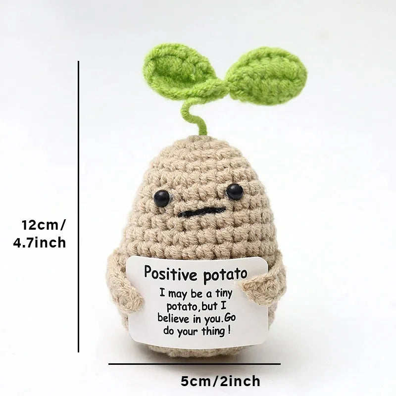 Positive Energy Pocket Hug Crochet Doll, Mini Handmade Knitted Plush Potato Turtle Vegetable Duck Funny Support Gift with Card