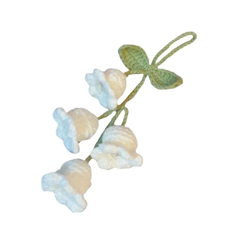 Lily Handmade Crochet Car Pendant Decoration  Bluebell Flower Rearview Mirror of The Car Hanging Keychain Accessories Woman Gift