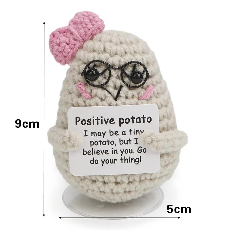 Positive Energy Pocket Hug Crochet Doll, Mini Handmade Knitted Plush Potato Turtle Vegetable Duck Funny Support Gift with Card