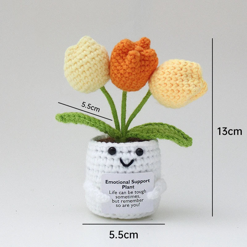 Positive Energy Pocket Hug Crochet Doll, Mini Handmade Knitted Plush Potato Turtle Vegetable Duck Funny Support Gift with Card