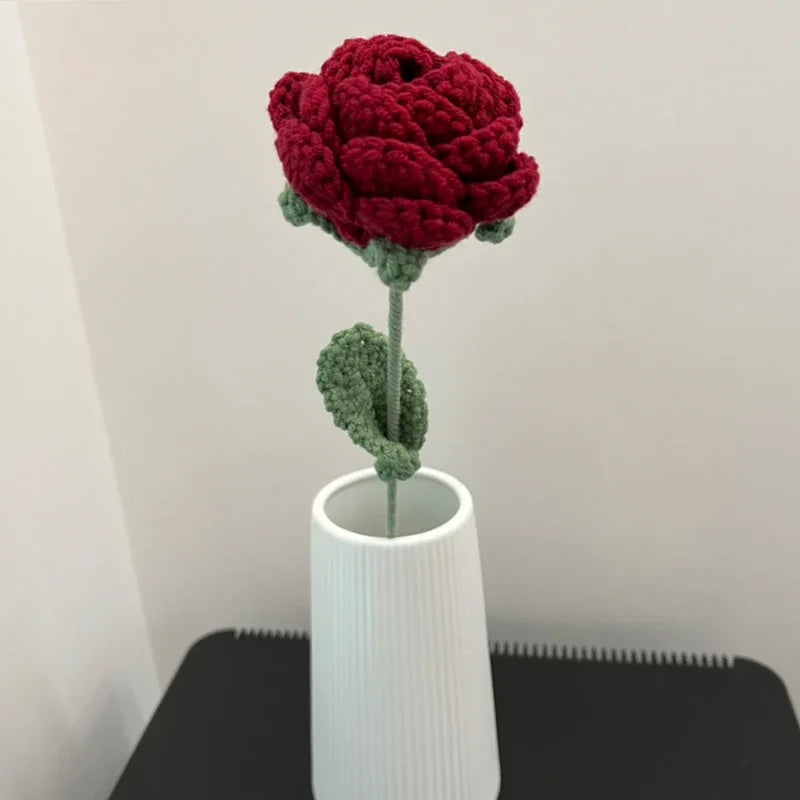 Artificial Flower Handmade crochet yarn Rose Outdoor Garden Valentine's Wedding Bridal Bouquet Home Room Diy Gift box Accessorie