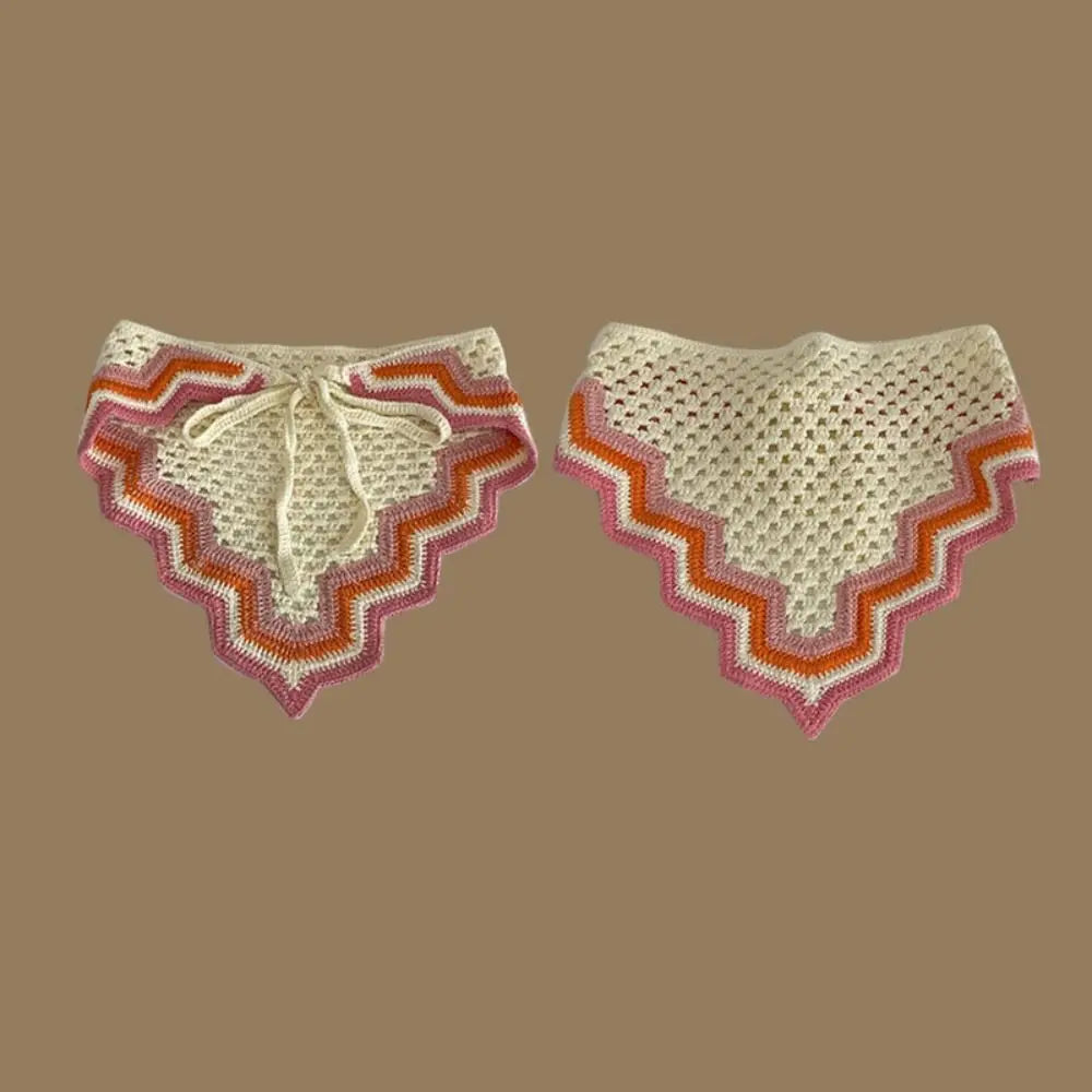 Retro Knitted Triangle Headband Crochet French Pastoral Style Girl Flower Headscarf Handmade Hollow Beach Vacation Headkerchief