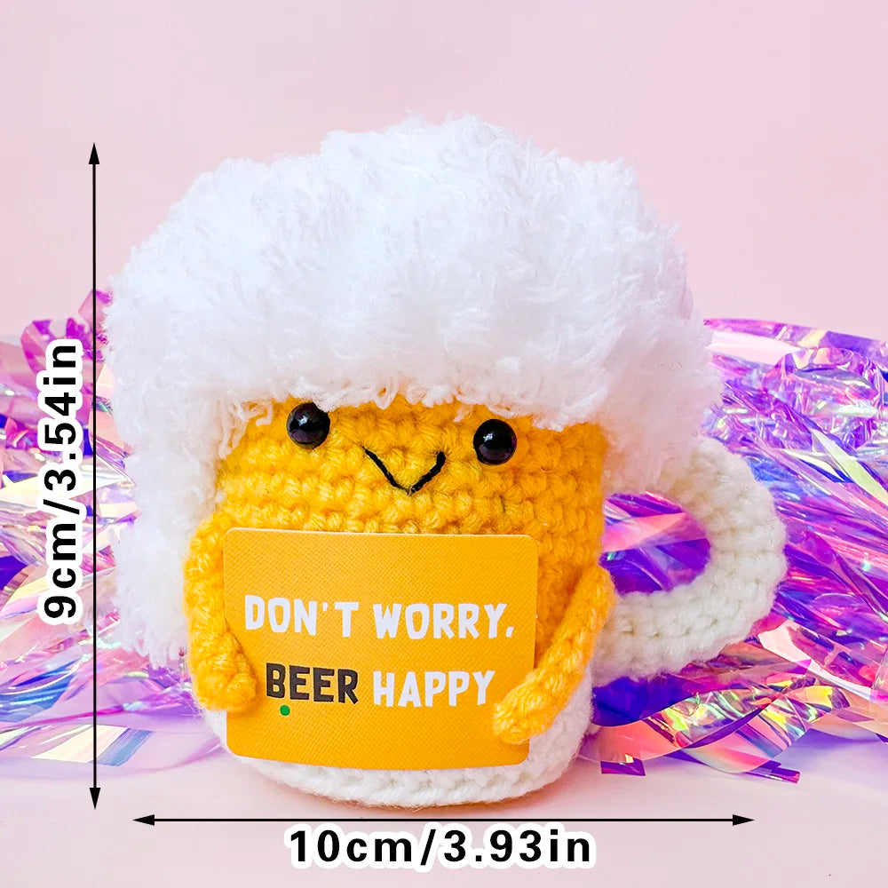 Positive Energy Pocket Hug Crochet Doll, Mini Handmade Knitted Plush Potato Turtle Vegetable Duck Funny Support Gift with Card