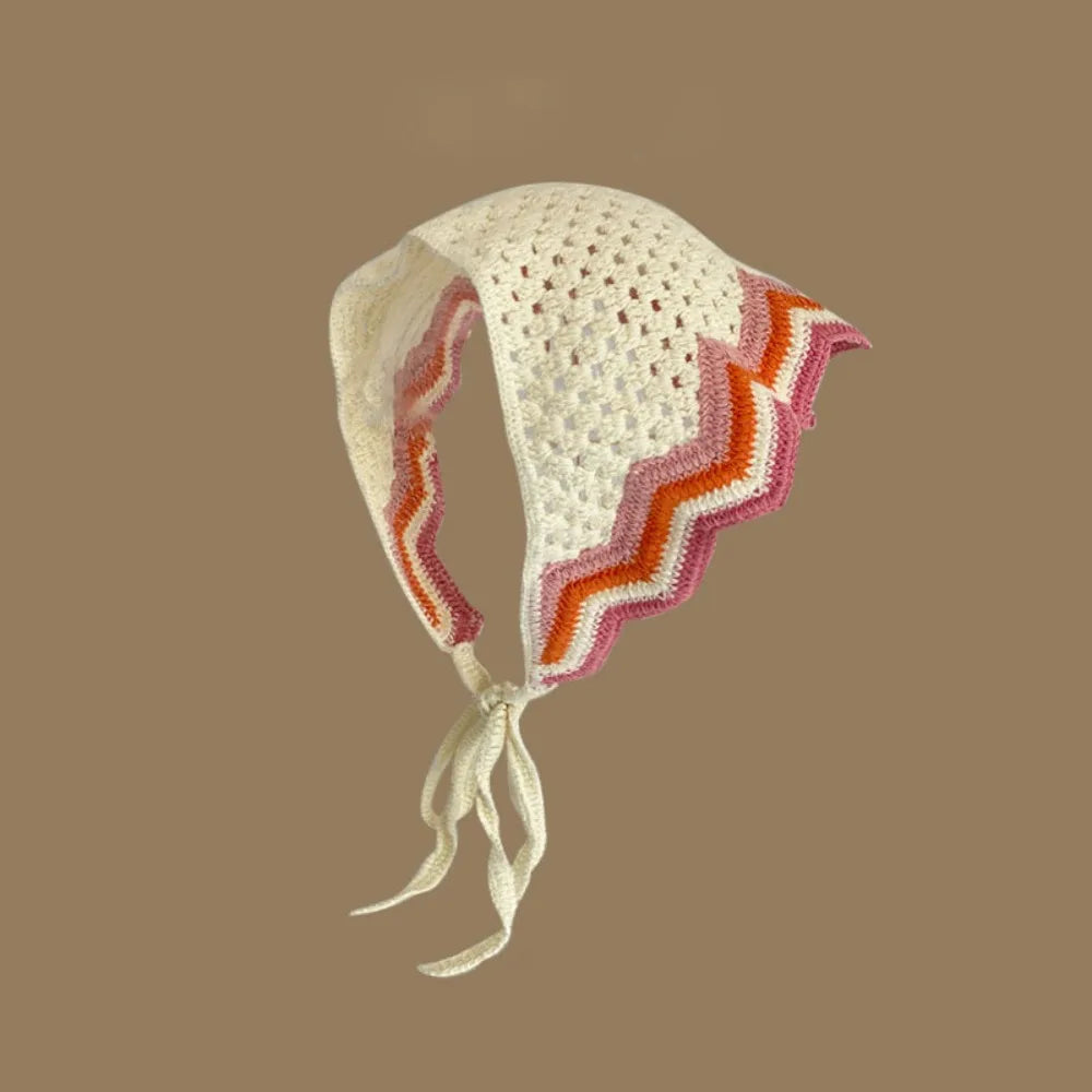 Retro Knitted Triangle Headband Crochet French Pastoral Style Girl Flower Headscarf Handmade Hollow Beach Vacation Headkerchief