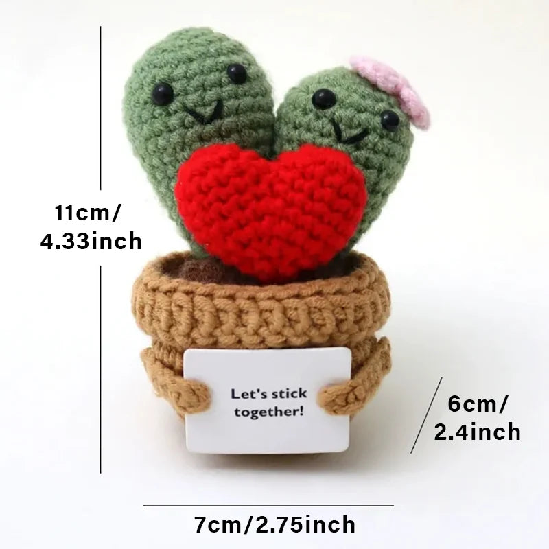 Positive Energy Pocket Hug Crochet Doll, Mini Handmade Knitted Plush Potato Turtle Vegetable Duck Funny Support Gift with Card
