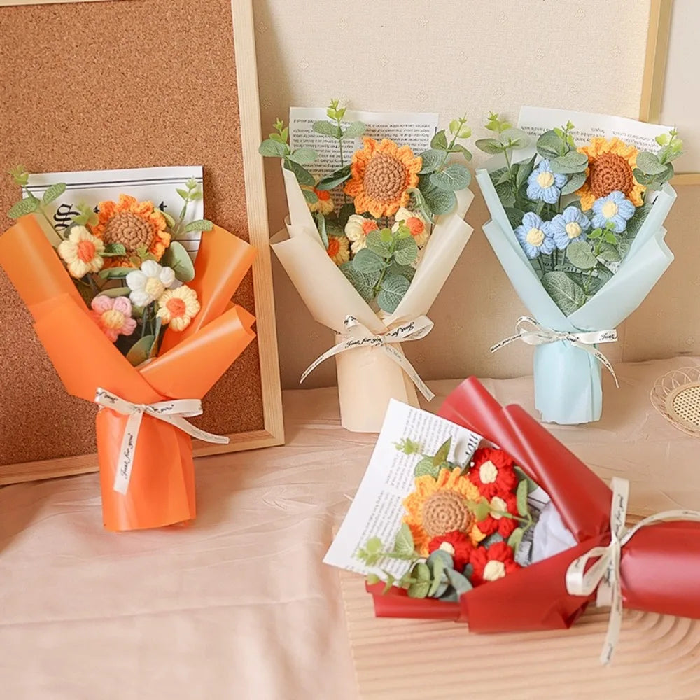 Artificial Flower Crochet Bouquet Eternal Flower Handmade Graduation Bouquet Mothers Day Birthday Gift Anniversary