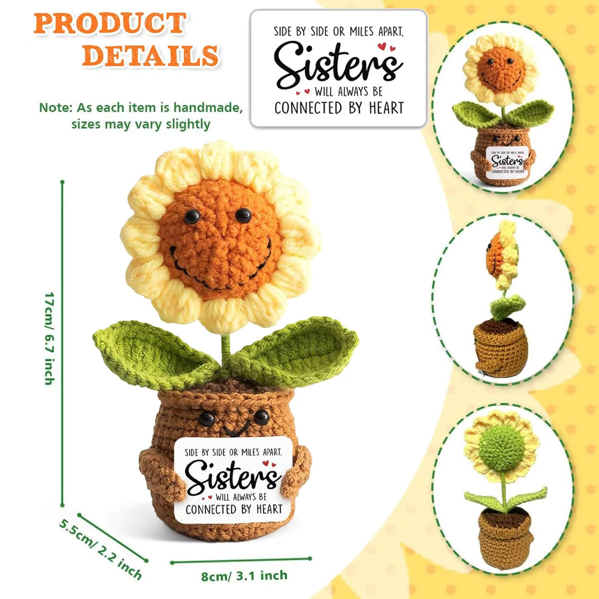 Positive Energy Pocket Hug Crochet Doll, Mini Handmade Knitted Plush Potato Turtle Vegetable Duck Funny Support Gift with Card