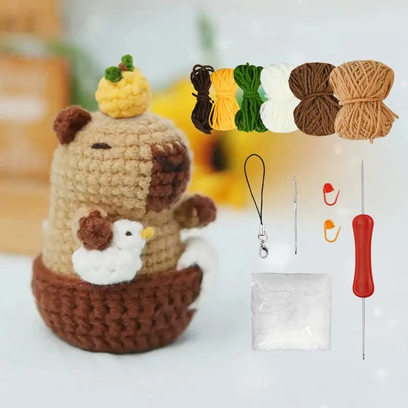 Capybara crochet Kit, Cute Animal Crochet Kit set, Christmas Gift, Crochet kit for Beginners, Crochet Kit for craft lovers