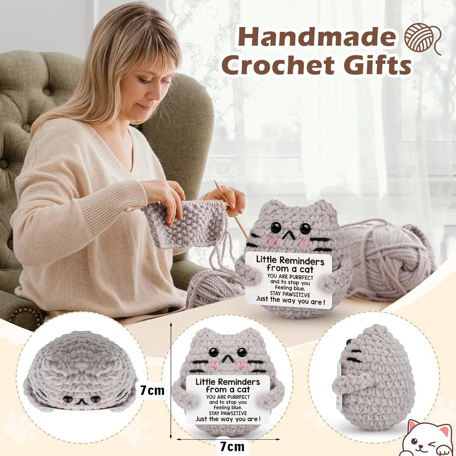 Positive Energy Pocket Hug Crochet Doll, Mini Handmade Knitted Plush Potato Turtle Vegetable Duck Funny Support Gift with Card