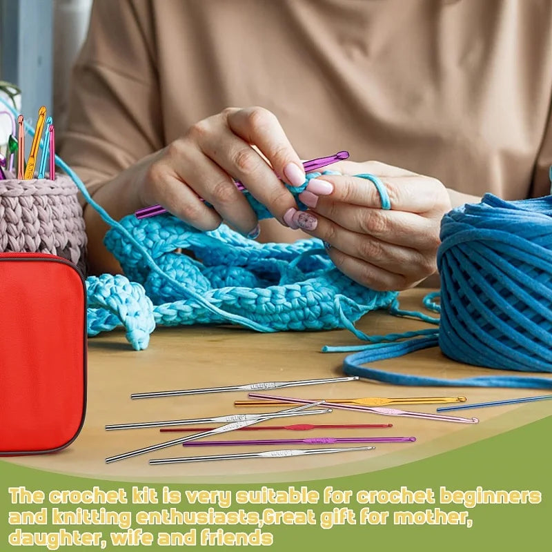 100 Piece Color Aluminum Crochet Hook Set Stainless Steel Knitting Craft Case Crochet Agulha Set Weaving Tools Sewing Tools