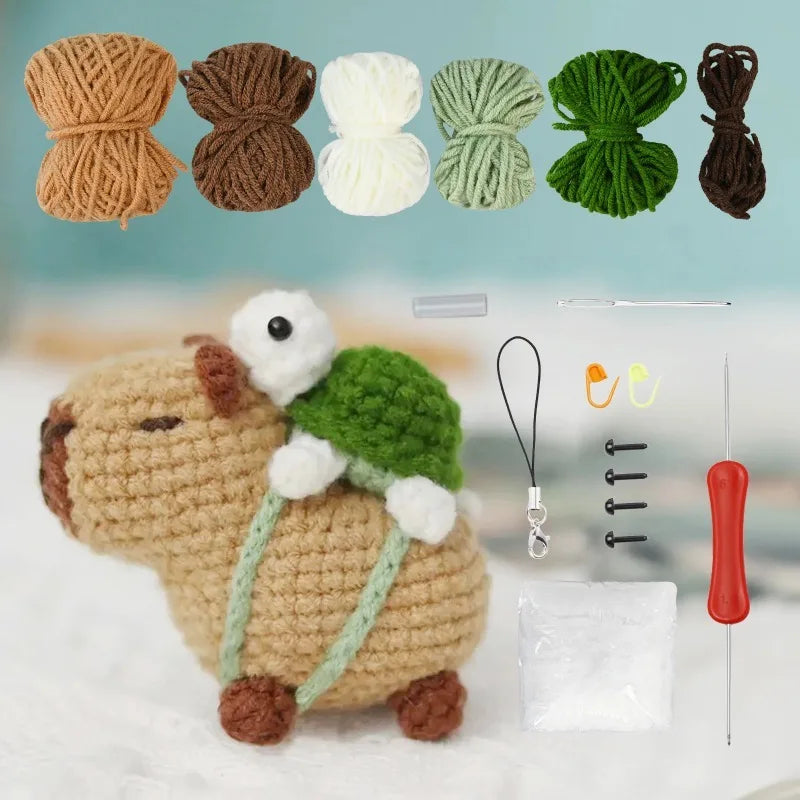 Capybara crochet Kit, Cute Animal Crochet Kit set, Christmas Gift, Crochet kit for Beginners, Crochet Kit for craft lovers