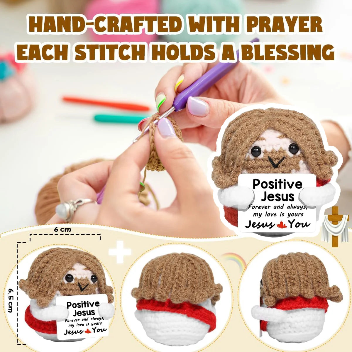 Positive Energy Pocket Hug Crochet Doll, Mini Handmade Knitted Plush Potato Turtle Vegetable Duck Funny Support Gift with Card