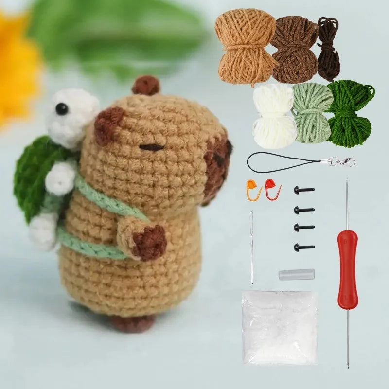 Capybara crochet Kit, Cute Animal Crochet Kit set, Christmas Gift, Crochet kit for Beginners, Crochet Kit for craft lovers