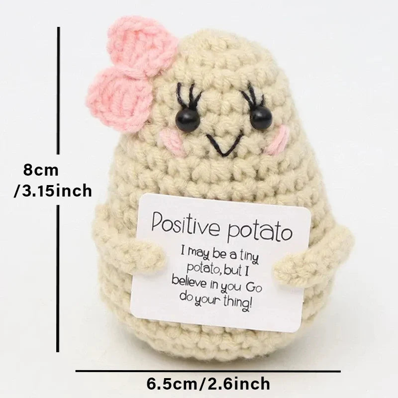 Positive Energy Pocket Hug Crochet Doll, Mini Handmade Knitted Plush Potato Turtle Vegetable Duck Funny Support Gift with Card