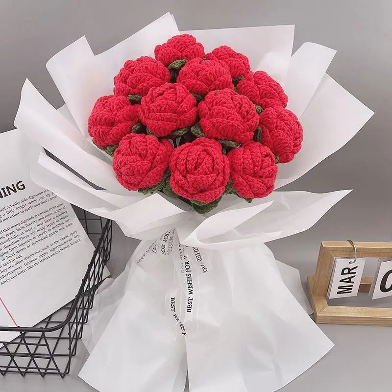Artificial Flower Handmade crochet yarn Rose Outdoor Garden Valentine's Wedding Bridal Bouquet Home Room Diy Gift box Accessorie