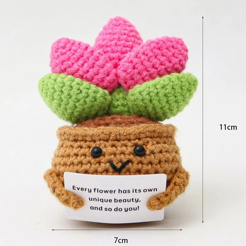 Positive Energy Pocket Hug Crochet Doll, Mini Handmade Knitted Plush Potato Turtle Vegetable Duck Funny Support Gift with Card