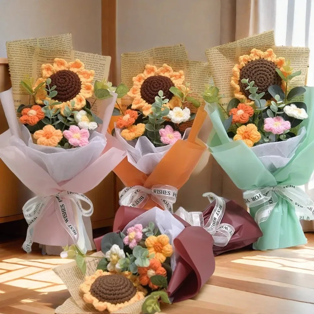 Artificial Flower Crochet Bouquet Eternal Flower Handmade Graduation Bouquet Mothers Day Birthday Gift Anniversary