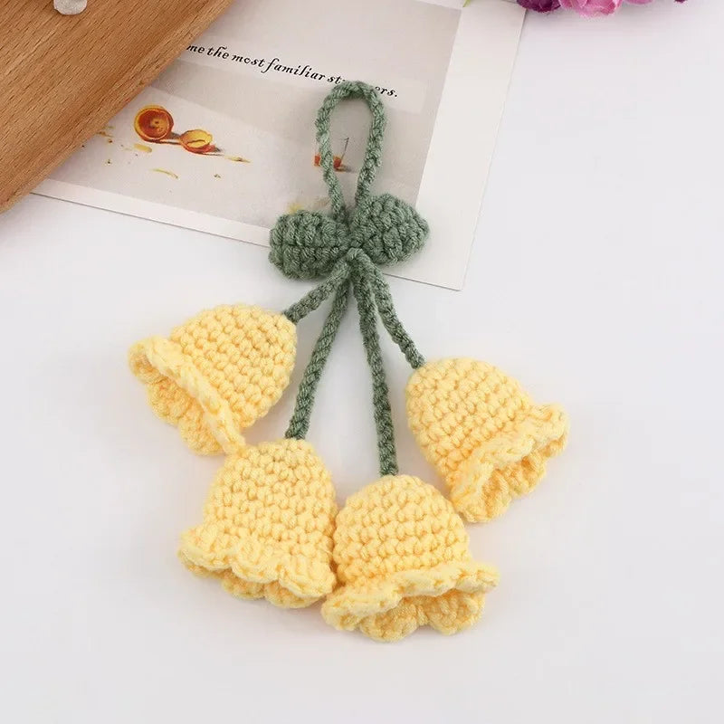 Lily Handmade Crochet Car Pendant Decoration  Bluebell Flower Rearview Mirror of The Car Hanging Keychain Accessories Woman Gift