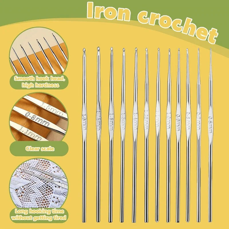 100 Piece Color Aluminum Crochet Hook Set Stainless Steel Knitting Craft Case Crochet Agulha Set Weaving Tools Sewing Tools