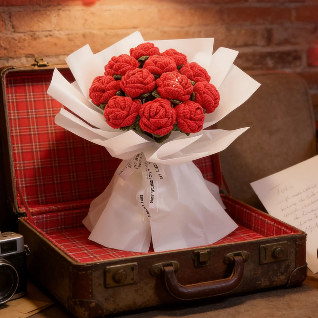 Artificial Flower Handmade crochet yarn Rose Outdoor Garden Valentine's Wedding Bridal Bouquet Home Room Diy Gift box Accessorie