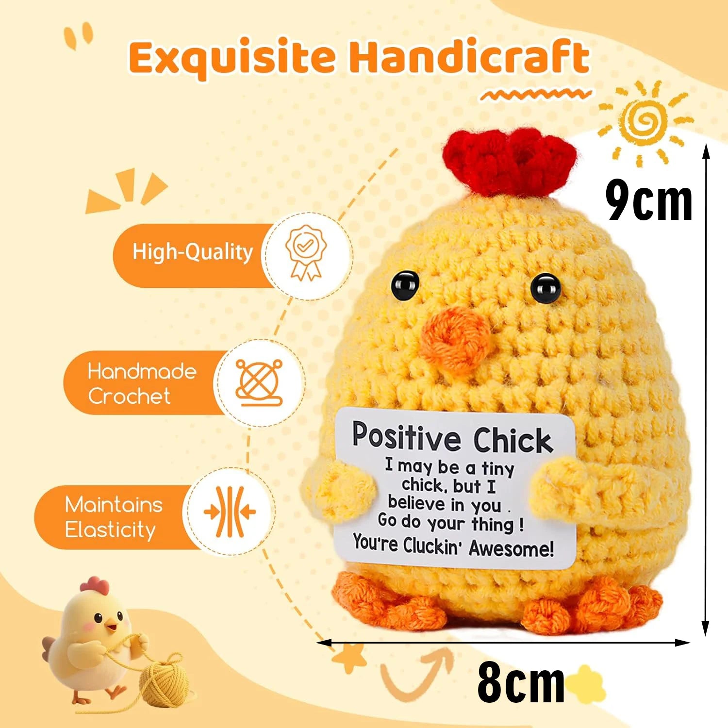 Positive Energy Pocket Hug Crochet Doll, Mini Handmade Knitted Plush Potato Turtle Vegetable Duck Funny Support Gift with Card