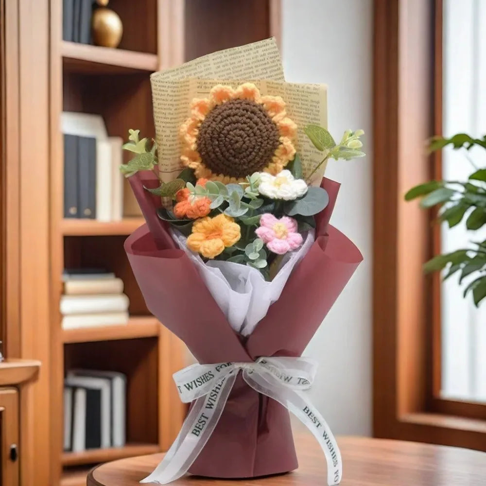 Artificial Flower Crochet Bouquet Eternal Flower Handmade Graduation Bouquet Mothers Day Birthday Gift Anniversary