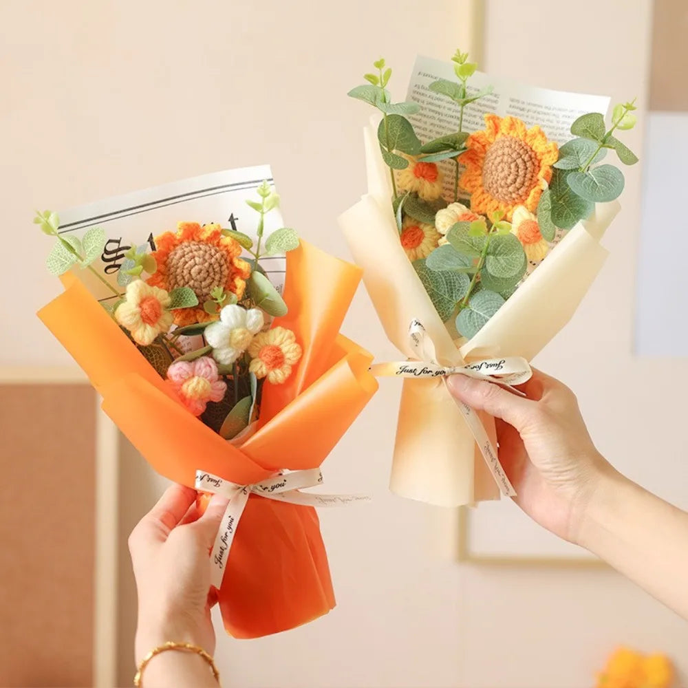 Artificial Flower Crochet Bouquet Eternal Flower Handmade Graduation Bouquet Mothers Day Birthday Gift Anniversary