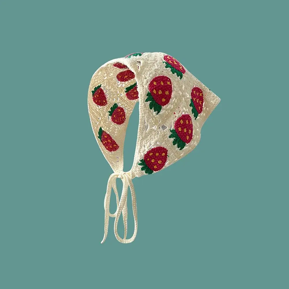 Retro Knitted Triangle Headband Crochet French Pastoral Style Girl Flower Headscarf Handmade Hollow Beach Vacation Headkerchief