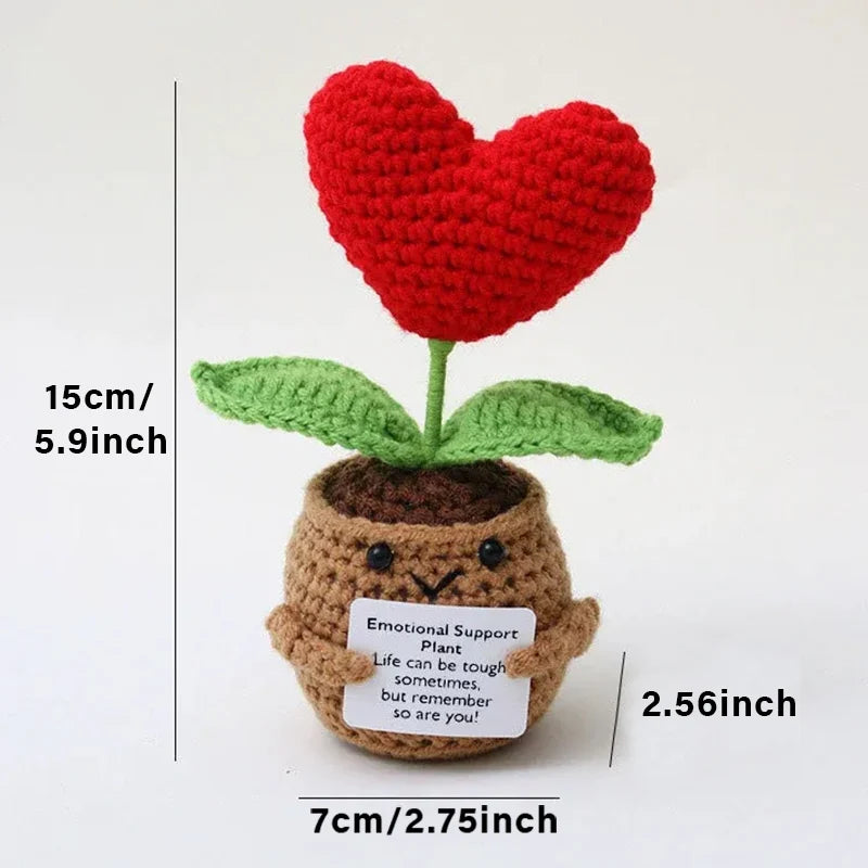 Positive Energy Pocket Hug Crochet Doll, Mini Handmade Knitted Plush Potato Turtle Vegetable Duck Funny Support Gift with Card