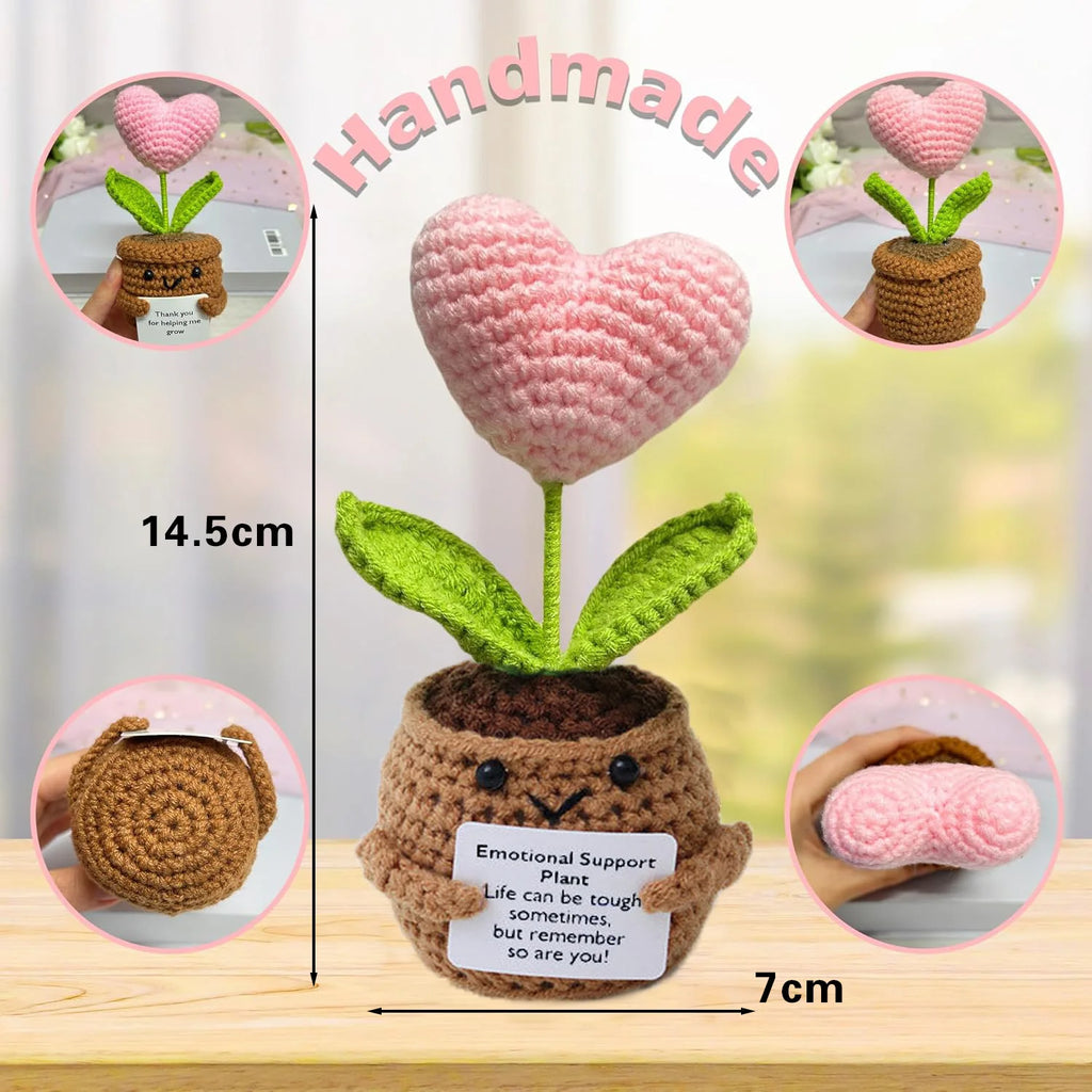 Positive Energy Pocket Hug Crochet Doll, Mini Handmade Knitted Plush Potato Turtle Vegetable Duck Funny Support Gift with Card