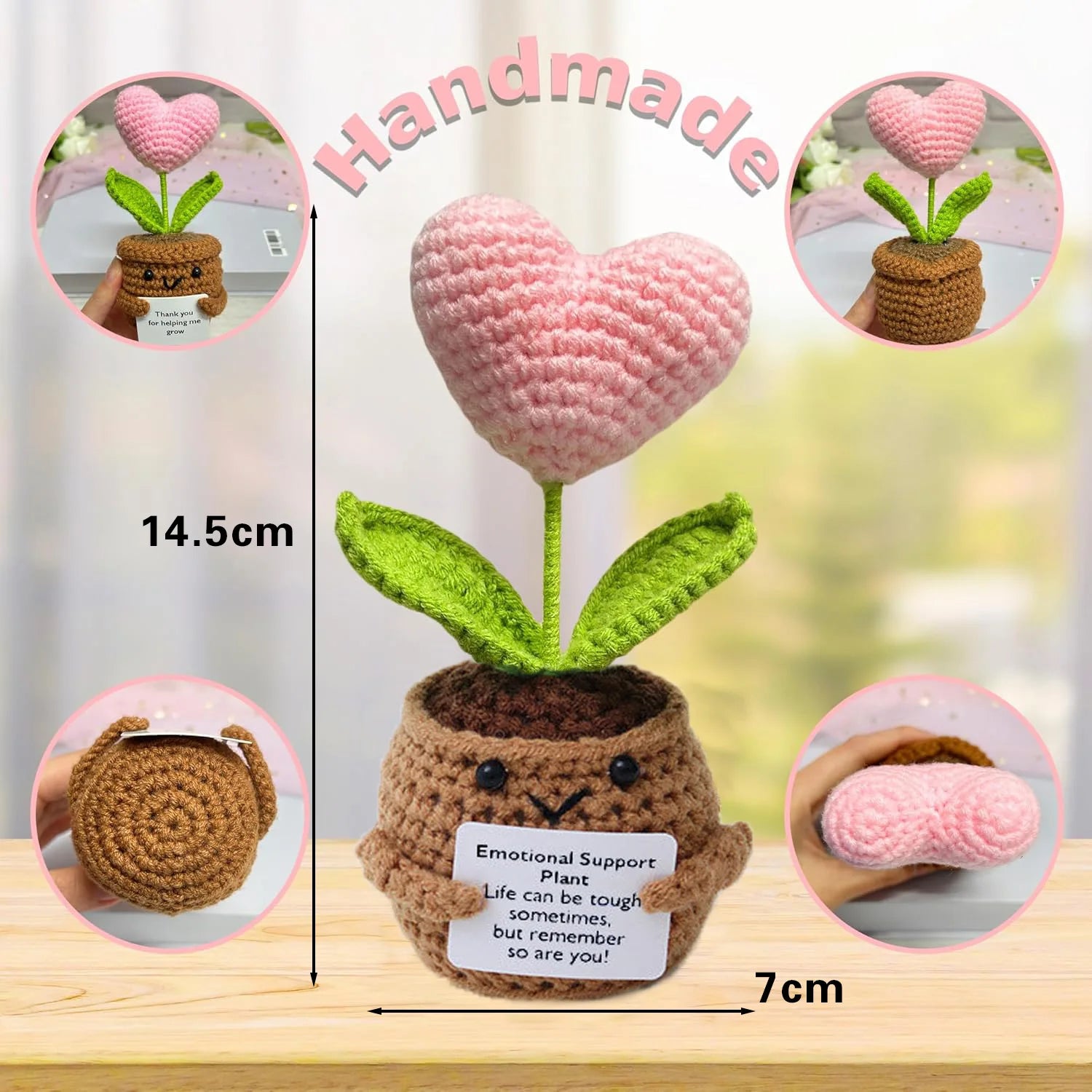 Positive Energy Pocket Hug Crochet Doll, Mini Handmade Knitted Plush Potato Turtle Vegetable Duck Funny Support Gift with Card