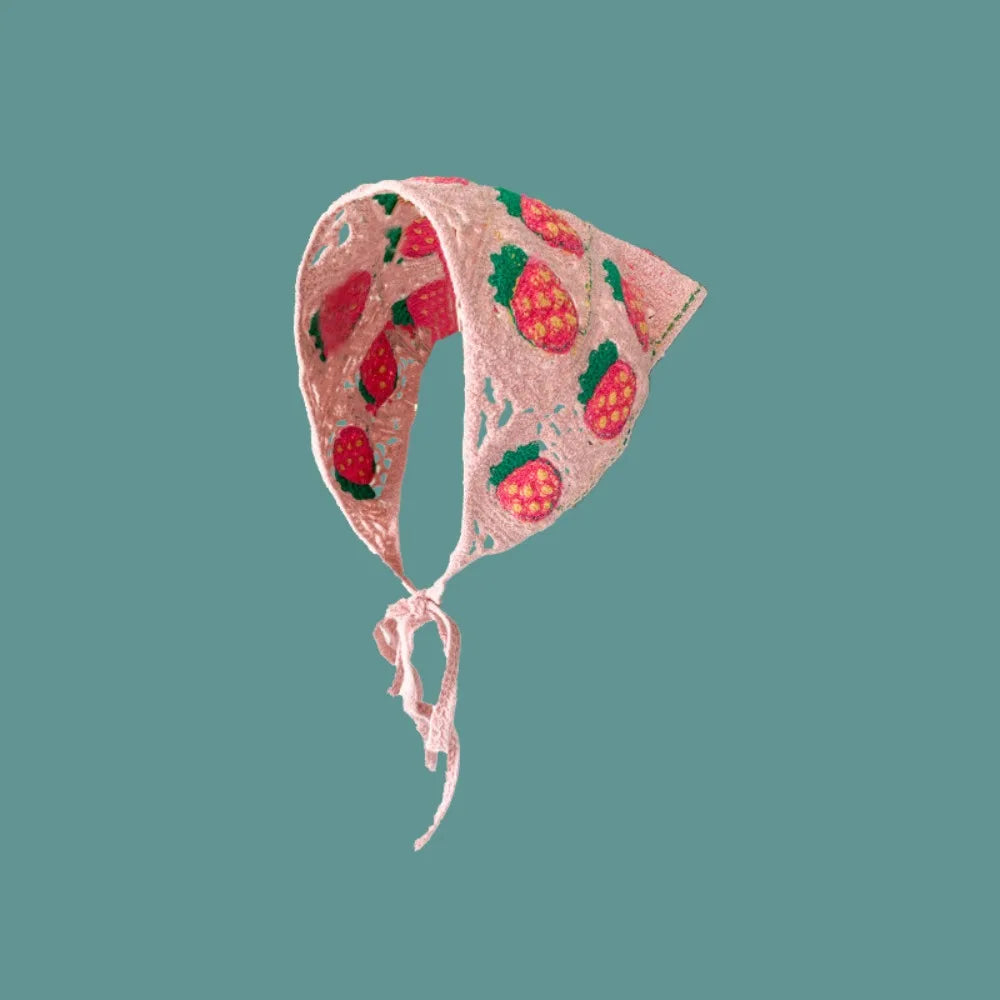 Retro Knitted Triangle Headband Crochet French Pastoral Style Girl Flower Headscarf Handmade Hollow Beach Vacation Headkerchief