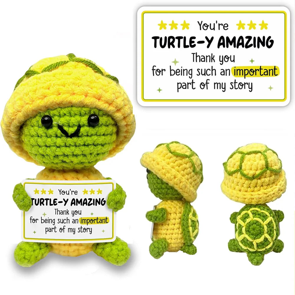 Positive Energy Pocket Hug Crochet Doll, Mini Handmade Knitted Plush Potato Turtle Vegetable Duck Funny Support Gift with Card